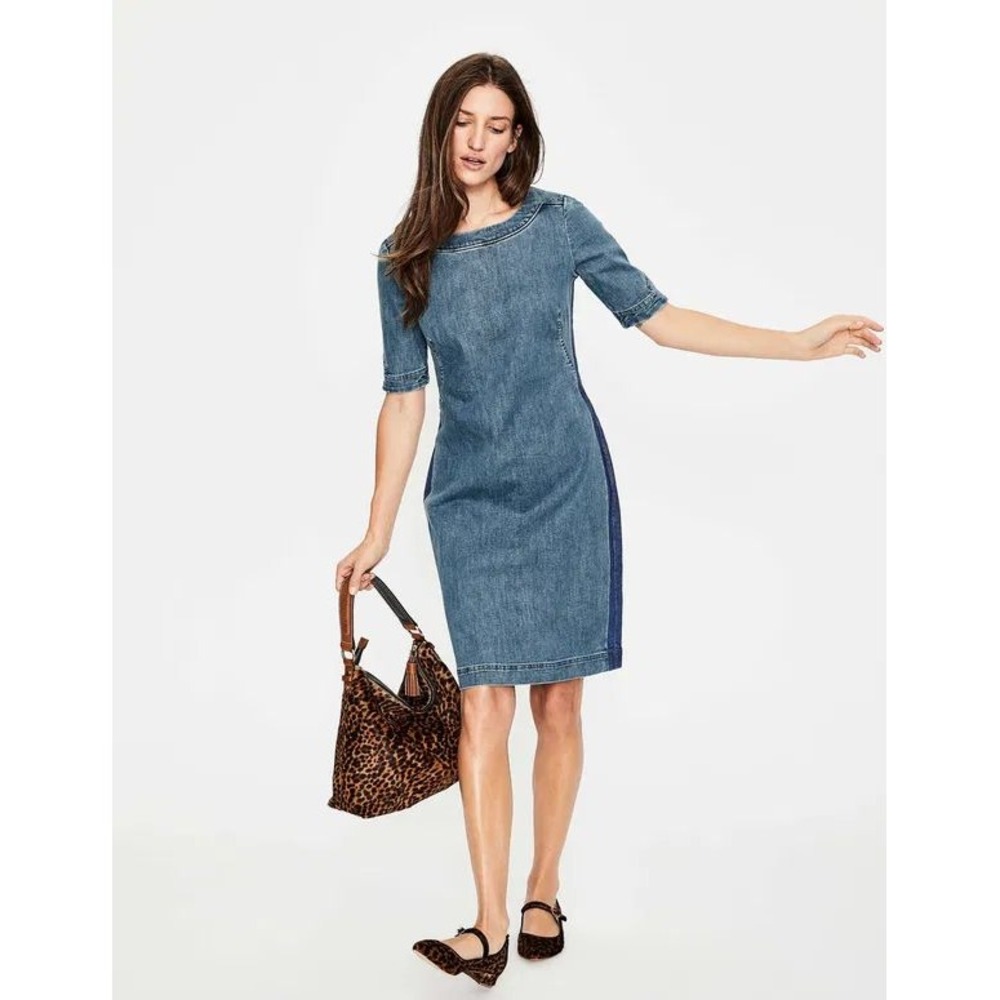 Boden Denim Sheath Dress Size 8 Blue Knee Length Career Day to Night